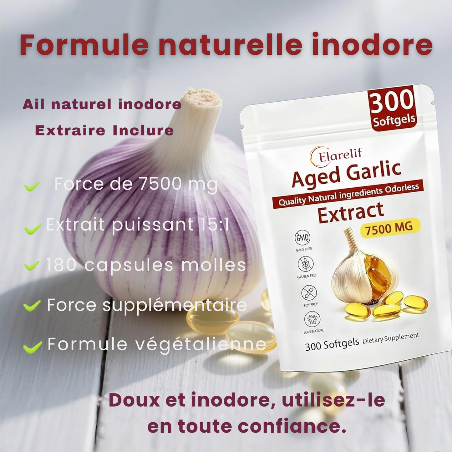 Extrait d'ail vieilli - 7500 mg, gélules inodores
