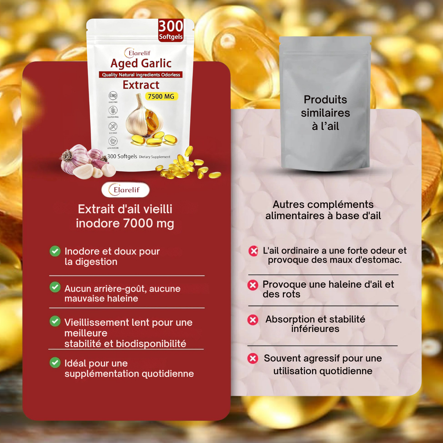 Extrait d'ail vieilli - 7500 mg, gélules inodores