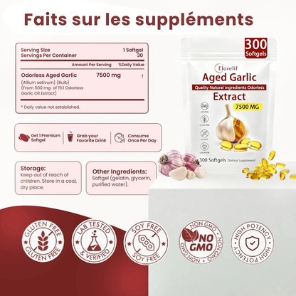 Extrait d'ail vieilli - 7500 mg, gélules inodores