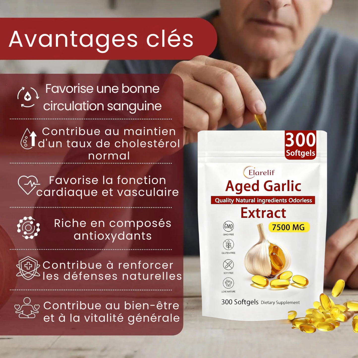 Extrait d'ail vieilli - 7500 mg, gélules inodores